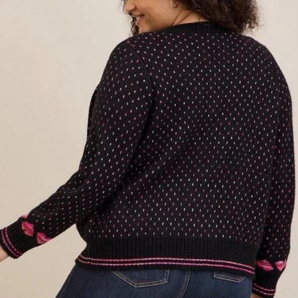 Torrid Cardigan Drop Shoulder V-Neck Button Front Sweater With Hearts Size 5X - Picture 1 of 15